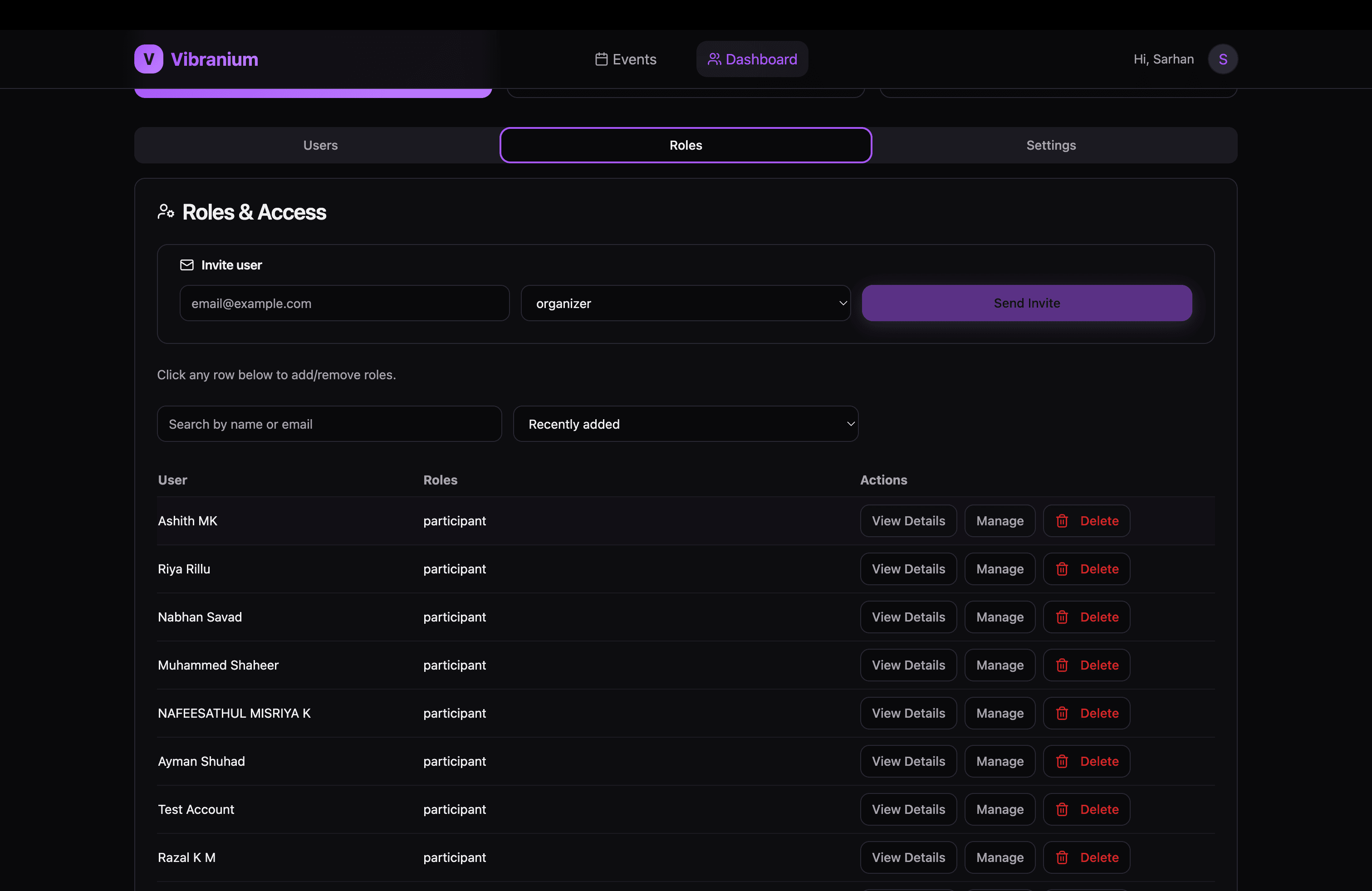 Roles & Access Control: Admin management interface to invite organizers, staff, coordinators, and assign system privileges.